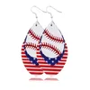 New Fashion Independence Day Women Dangle Earrings Jewelry Gifts Baseball Football Softball Sport PU Leather American Flag Earrings GGA4218