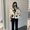 Winter Faux Fur Coat Thick Cow Print Long Sleeve Turn-down Collar Jacket White Korean Fashion Warm Female Short Coat 211110