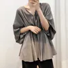 Blusa de cintura en forma de A Camisa de gasa despeinada Manga corta Mujer Verano Cuello en V Murciélago 210607
