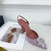 Fashion sexy lady Women sandals purple satin bow crystal strass point toe slingback high heeled strappy shoes thin heels sandalias de las mujeres