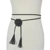 Belts Women's Waist Rope Lotus Shape Tassel Self Knot Thin Belt Black Khaki Pink Brown Beige Dress Bow Chain Bg-1655219K