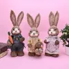 14" Artificial Straw Bunny Standing Rabbit with Carrot Home Garden Decoration Easter Theme Party Supplies 210811