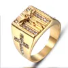 Cluster Rings Accesories Punk Mens Ring Stainless Steel Cross Jesus Judgment Zircon Signet-ring Gold Fashion Jewelry Gifts For