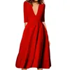 Casual Dresses 2021 Elegant A-Line V Neck White Maxi Half Sleeves Simple Sexy Night Club Long Solid Color Female Office Pink Navy Dress