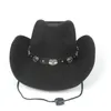 Berets Men Wool Western Cowboy Hat with Roll Up Brim Jazz Cowgirl Cape Cap Metal Belt Fedora Sombrero Capberets