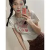 Yaz Kore Tarzı Kısa Kırpılmış T Shirt Göbek Nakış T-Shirt Kıvrılmış Gevşek Ve Sevimli Kısa Kollu Üst Kadınlar