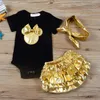 Baby Girl Clothes 3pcs Clothing Sets Cotton Baby Rompers Golden Bloomers Shorts Headband Newborn Clothes Baby Outfits Toddler Kids1699910