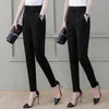 Summer Office Pants Women Black Stiped Capris med Pocket Womens Pants Loose For Business Work Slim Trousers Kvinna S-XXL