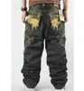 Men's Jeans Skate Baggy Loose Embroidery Rap Hip Hop Denim Trousers Pants 1AS1298d