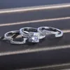Anéis de casamento Moda 3 PCS / Set Square Inlay Deinty Dazzling Zircão Jóias de Luxo para Mulheres Coração Romântico Presente do Dia dos Namorados