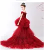 Girl's Dresses Flower Girl Bead Decoration Dress Trailing Wedding Party Pageant Ball Beauty Off Shoulder Kids Princess