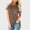 Sommer T-shirt Frauen Raglan Hülse T-shirt Casual Oneck Kurzarm Mode Leopard Tasche Tops T-shirts Weibliche Top T T200614