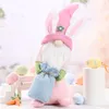 Gnomo coniglietto pasquale Coniglio felice di Pasqua con borsa lavorata a maglia Primavera per bambini Giocattoli per bambole nane Ornamento decorativo da tavolo per la casa