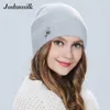 Joshuasilk cappello invernale da donna Decorazione morbida e delicata moda Pelliccia sintetica conigli d'angora per ragazze 211228