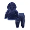 Boys Girls Velvet Clothes Sets Children Sweatshirt + Sweatpants Hooded Tracksuit Outfits Kid Clothing 80-140 Fashion Sport Suit 211224