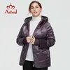 アストリッド秋冬女性のコート女性防風暖かいパーカーの格子縞ファッションジャケットフード大規模なサイズの女性服9385 210923