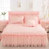 Princesse dentelle couvre-lit lit jupe 3 pièces ensemble literie drap de lit coton taie d'oreiller King Size 358 R2