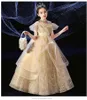 Sier Bling paljettflickor Pageant Fluffy Lace Wedding Gown Ruched Flower Girl Ball Gowns Party Dresses For Baby 403