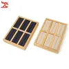 Retro Solid Wood Ring Display Stand Velvet Ring Slot Cufflink Earring Jewelry Holder Ring Jewelry Tray Organizer Stand