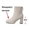 Meotina Kadınlar Kısa Çizmeler Ayakkabı Gerçek Deri Platformu Yüksek Topuk Bayan Çizmeler Kare Toe Blok Topuklu Zip Ayak Bileği Çizmeler Sonbahar Kış 210608