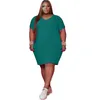 3X 4XL 5XL Women Plus Size Dresses Summer Solid One-piece Dress Short Sleeve Loose Knee-length Skirts Casual black Midi Skirt bigger sizes clothing DHL SHIP 5434