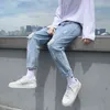 Lente zomer nieuwe Koreaanse stijl geript negen-punt jeans mannen trendy losse rechte all-match trend casual bedelaar broek G0104