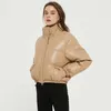 LY VAREY LIN femmes automne hiver col montant fermeture éclair ample chaud court Parka Streetwear noir veste Faux cuir coton manteau 210526