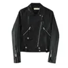 Ly Varey Lin Höst Kvinnor Casual Faux Läderjackor Slå ner Collar Zippers Rivet Biker Coats Slim Black Streetwear 210526