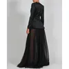 Robe de deux pièces automne noir costume femme sexy col en V à manches longues blazers jupe 2 ensemble assorti ensemble jupe blazer tenues F408