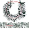 2.7m Sosna śnieżna igła Girlanda Sztuczne Sezonowe Rustykalne Śnieżki Boże Narodzenie Decoration Party Kominek 211104