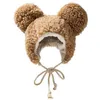 Women Winter Thicken Plush Furry Warm Ear flap Hat Cute Bear Ears Windproof Animal Beanie Cap with drawstring3513531