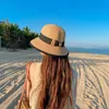 Utomhushattar 2021 Big Bow Casquette Summer Sun Visor for Women Fashion Hat Elegant Ladies Wide Brim Panama Beach Sunshade #T1p