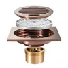 2021 New Drains Rose Gold Brass Shower Bathroom Deodorant Euro Square Floor Drain Strainer Cover Grate Waste Rkp2224Y9612318