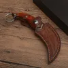 Couteau Karambit de qualité supérieure VG10, lame en acier damas, manche en bois de rose, lames fixes, couteaux à griffes avec gaine en cuir, 1 pièces