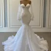 Eleganti abiti da sposa a sirena bianca a maniche lunghe Abiti da sposa Perline Applique in pizzo Abito da matrimonio arabo nigeriano Robe De Mariee