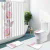 Tende da doccia Pink Rose Butterfly Curtain Flower Lavanda Lotus Tappeti antiscivolo Copriwater Set da bagno Tappetino da bagno Decorazioni per tappeti