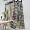 Goedkope groothandel 2021 lente zomer nieuwe mode casual populaire lange vrouwen broek vrouw vrouwelijke ol breed beenbroek plaid broek bvy113 q0801