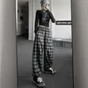 Kobiety Wysoka Talia Plaid Spodnie Lato Nowy Harajuku Styl Casual Odzież Prosto Elastyczna Talia Szeroka noga Luźne Spodnie Trend Q0801