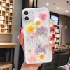 Coque de téléphone à paillettes et fleurs pressées à sec, étui arrière transparent pour Iphone 15 14 13 11 12 Pro MAX Mini XR XS SE 2020 7 8 Plus