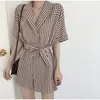 Mujeres Geométricas Playsuits Llegada Plaid Lace Up Suelto Elegante Chic Verano Casual Dulce Mujer 210525