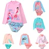 16 styles kids two-Pieces long 3D Mermaid Pineapple flamingos swimwear girls bodysuit Swimsuits kid bikini ruffle Beach Sport bathing suits Children Clothing