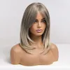 Perucas sintéticas médio ondulado ombre cinza loira peruca com franja lateral para mulheres cosplay festa diária cabelo natural resistente ao calor 1488944