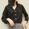 Blusas mulher girada para baixo colar roupa senhoras tops manga comprida preto chiffon blusa mulheres tops womens tops e blusas c326 210602