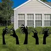 Decoraciones de Halloween para exteriores, señales de mano de fantasma y zombis con estacas, decoración de plástico para fiesta frontal de hogar familiar aterrador, 5 uds.