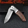 1Pcs High Quality Flipper Folding Knife VG10 Damascus Steel Drop Point Blade Rosewood + Stainless Steels Handle EDC Pocket Knives