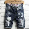 Mens risslade denim shorts jeans vintage modedesigner tvättade knälängd sommar hiphop korta byxor byxor