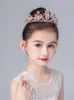 Saç klipleri barrettes çocuk tiara prenses taç pembe inci kristal kız saç bandı bebek doğum günü şov aksesuarları