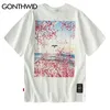 Gonthwid 자연 꽃 풍경 인쇄 Streetwear Tshirts Hip Haw Harajuku 캐주얼 탑스 티셔츠 남성 패션 짧은 소매 셔츠 210225