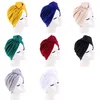 النساء العمامة بونيه القطن أعلى عقدة الداخلية الحجاب قبعات SOILD اللون الأفريقي تويست headwrap السيدات الهند قبعة الحجاب غطاء الرأس
