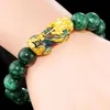 Brins de perles perles d'onyx vert naturel bracelet à breloques Pixiu doré pierre d'énergie chanceux pour les femmes hommes courageux richesse Bracelets Feng Shui Fawn22
